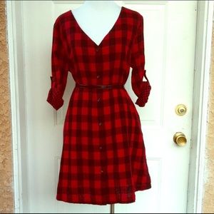 Entro red & black checkered shirtdress
